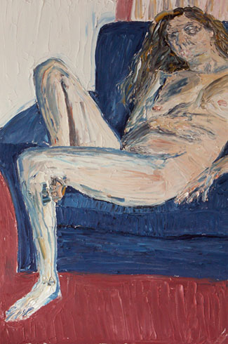 Geoff Gunby:  Nicki on blue chair,  Oil on Canvas.